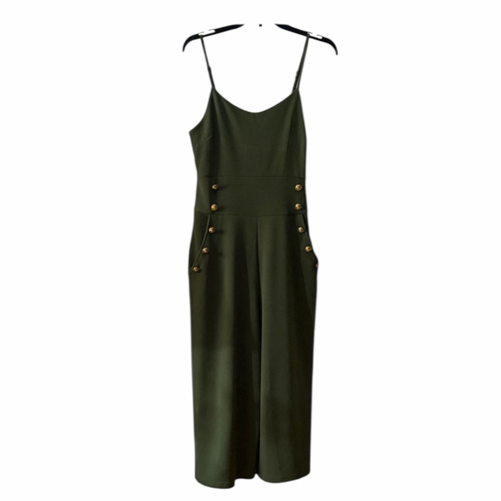 Almost Famous Olive Green Midi Jumpsuit with Gold Buttons